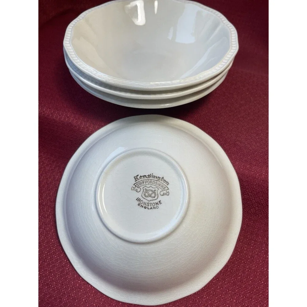 Kensington Ironstone Bowl Set, 4-Piece White Glossy Scalloped 7